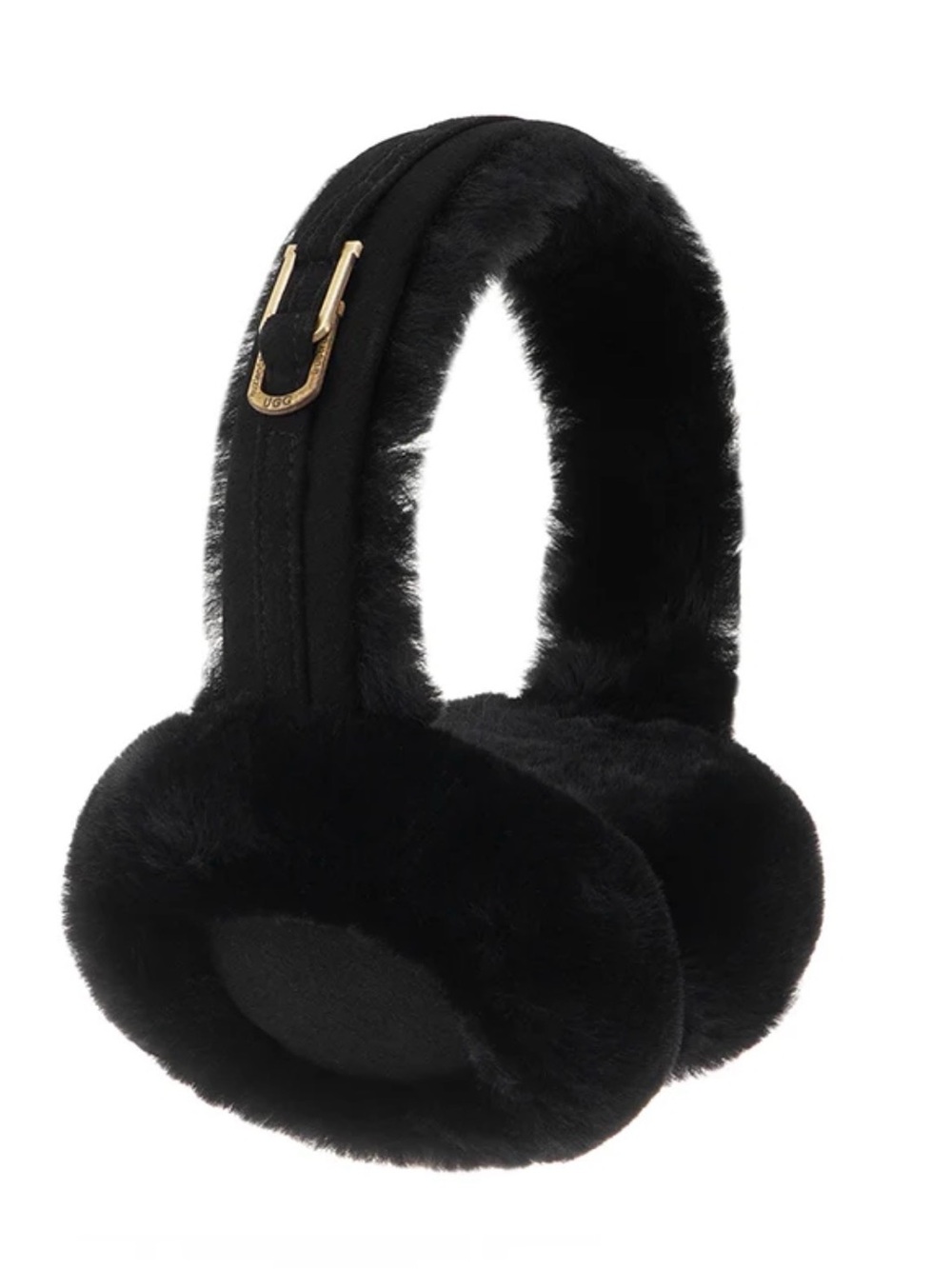 UGG Black Fur Earmuffs Genuine Sheepskin brass buckle